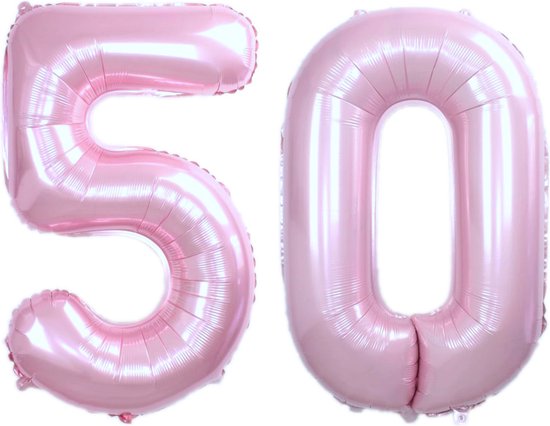 Folie Ballon Cijfer 50 Jaar Roze Abraham Verjaardag Versiering Helium Ballonnen Sarah Versiering Met Rietje - 86Cm