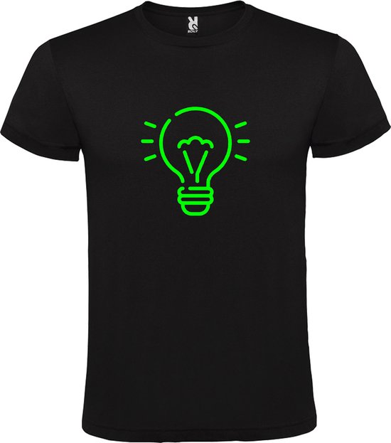 Zwart T shirt met print van " Light bulb / gloeilamp " print Groen size M
