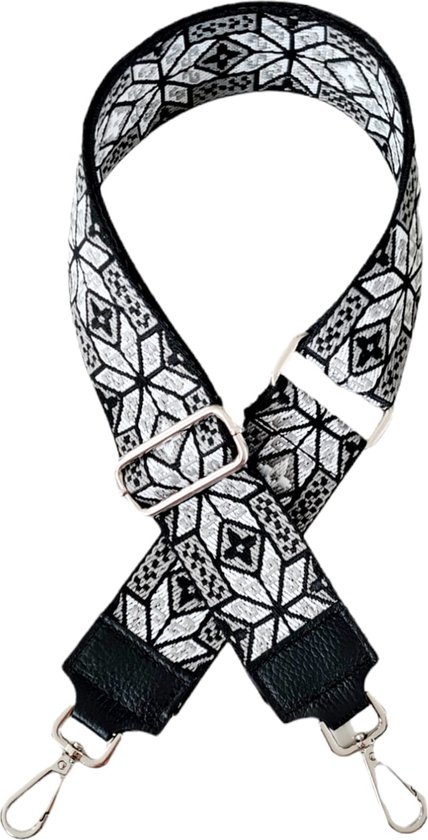 Mooie Tashengsel Zwart print – Verwisselbare Schouderband Zilverkleurig 50 MM –YOUHOMY Tassenriem – Tas Hengsel – Bag Strap – Verstelbaar-…