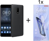 Hoesje Geschikt voor: Nokia 6.1 (Nokia 6 2018) Silicone - Zwart + 1X Tempered Glass Screenprotector - ZT Accessoires