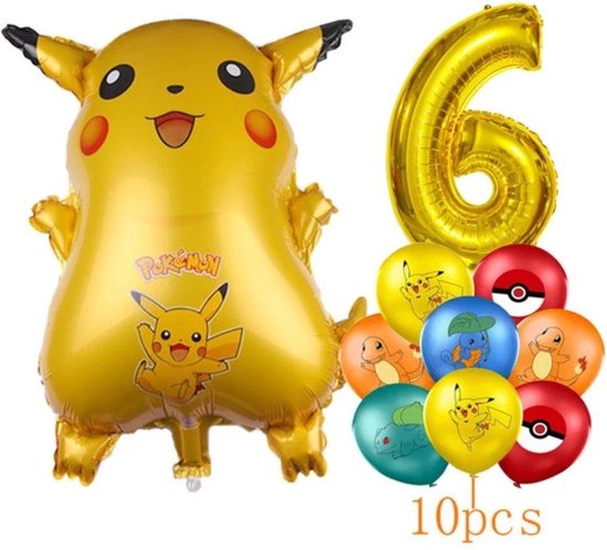 Pokemon Verjaardag Versiering - Pokémon Ballonnen - Pokemon Themafeest - Pikachu Kinderfeestje - Pikachu Charmander Squirtle Ballon - Kinderverjaardag Pokémon - Heliumballonnen - Feestversiering - Birthday Decoration - Leeftijdballon 6 jaar - Pokemon