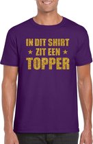 Toppers - In dit shirt zit een Topper gouden glitter t-shirt paars voor heren - Toppers shirts XL