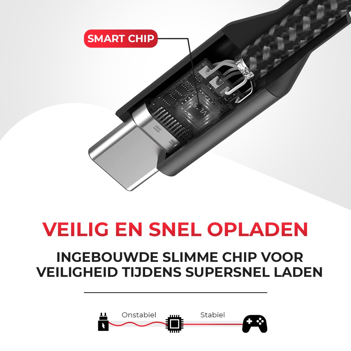 ProFPS Oplaadkabel - Geschikt voor PS5 Controller - 3 Meter - Nylon – foto 6