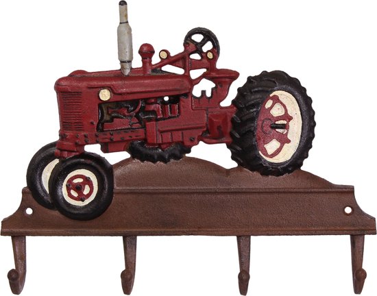 een gietijzeren kapstok tractor rood 27,5x35,5 cm