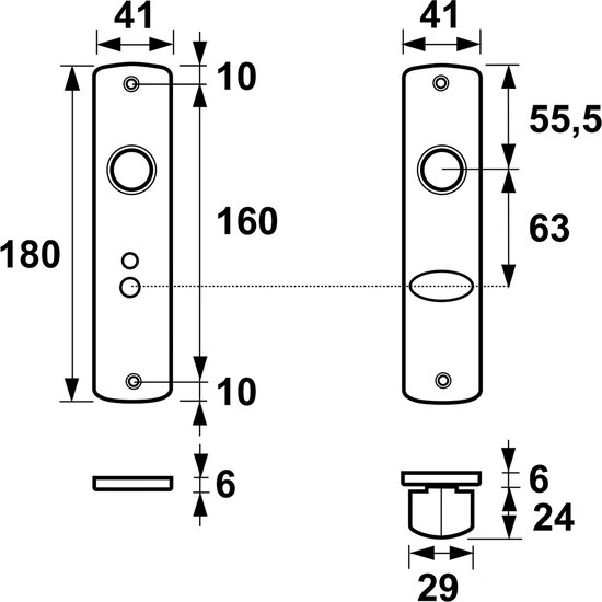 AXA Curve Short Shield avec axe de toilette - Aluminium anodisé