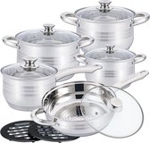 Royal Swiss - Batterie de cuisine à induction 12 pièces - Couvercle en Verres - Acier inoxydable Pan / Casserole / Frying Pan - PFAS gratuit