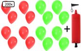 200x Ballonnen rood en groen + ballonpomp - Ballon carnaval festival feest party verjaardag landen helium lucht thema