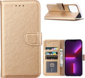 iPhone 14 Pro Case BookCase Goud - iPhone 14 Pro case wallet case - Case iPhone 14 Pro bookcase - Apple iPhone 14 Pro case wallet book case cover
