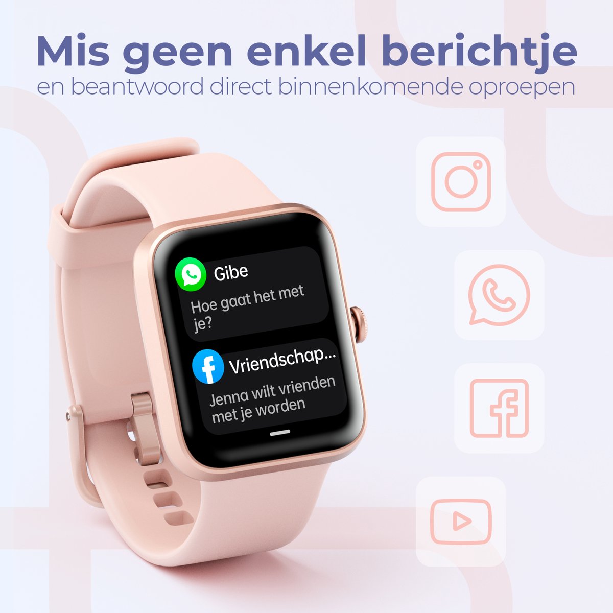Lunis Smartwatch Dames & Heren Rosé Goud / Roze - Apple & Android -  Touchscreen | bol