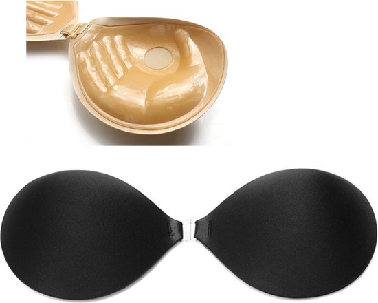 winbest Plakbeha, 2 stuks strapless beha, zelfklevende beha Push U met kleine bloemen tepelstickers voor rugvrije kleding, badpak, avondjurk, bruidsjurk (13 cm), beige, zwart, 80