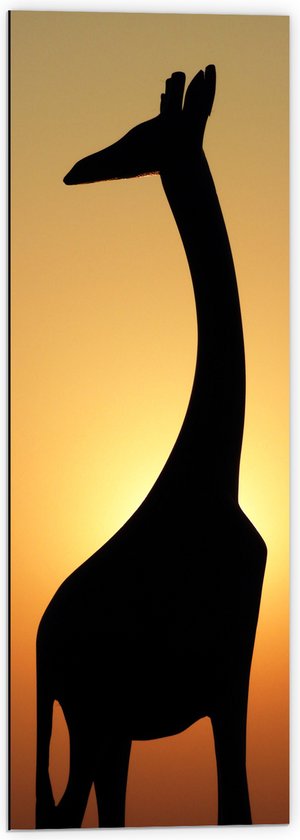 WallClassics - Dibond - Silhouette van Giraf voor Zonsondergang - 40x120 cm Foto op Aluminium (Wanddecoratie van metaal)