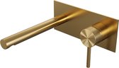 Brauer Gold Carving - Wastafelkraan - Inbouw - Geborsteld Goud PVD - 1 Greeps - Model A1 - Rechte Uitloop & Afdekplaat