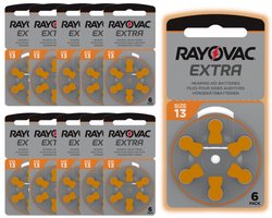 60 Batterijen voor gehoorapparaten Rayovac 13, 10 Plaquettes (PR48)