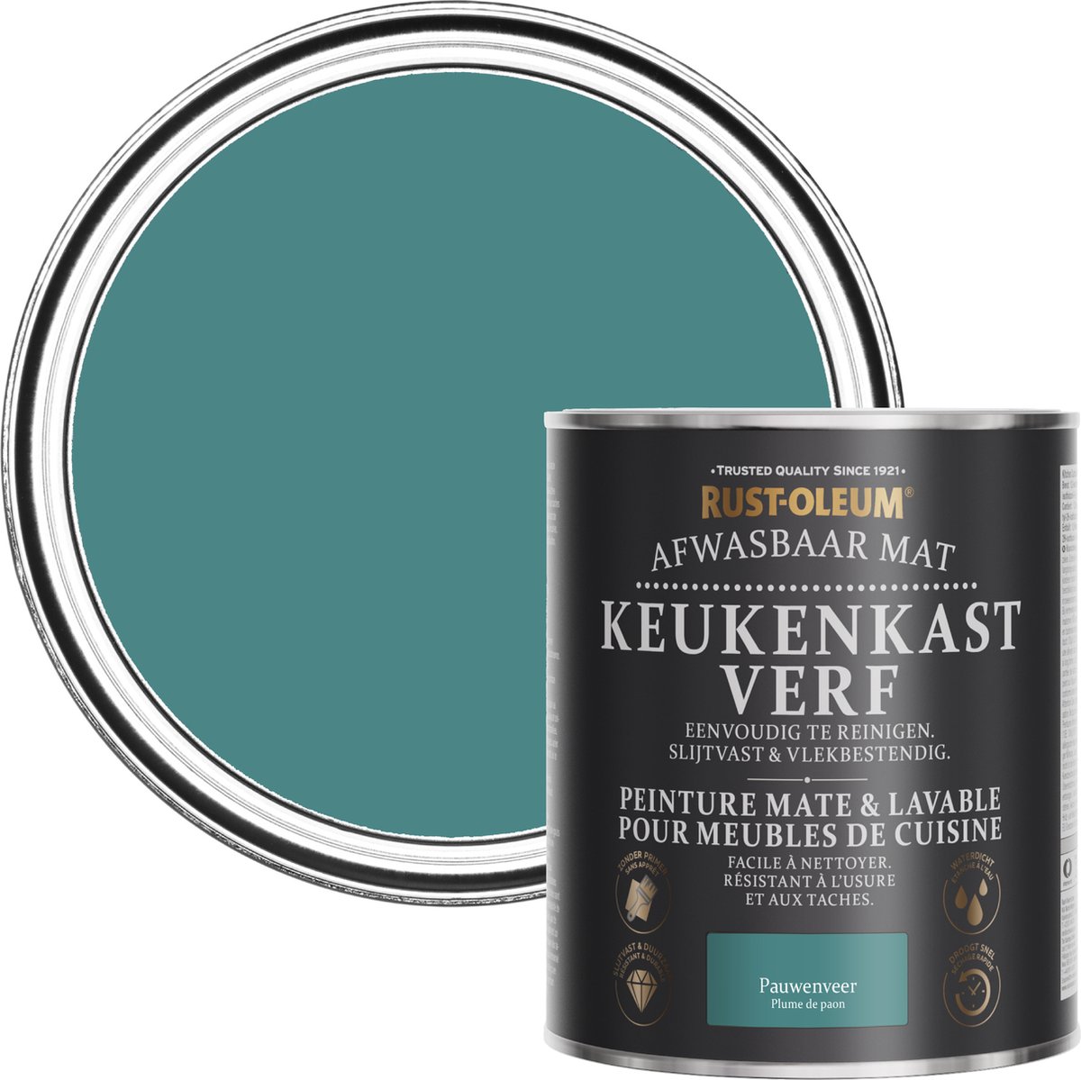 Rust-Oleum Groen Afwasbaar Mat Keukenkastverf - Pauwenveer 750ml