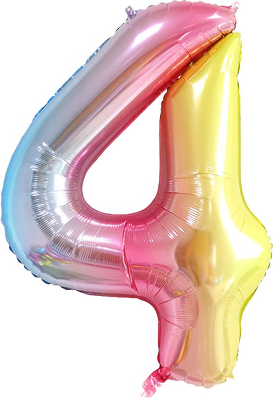 DW4Trading Regenboog Cijfer Ballon 4 - Feestversiering - Decoratie - Helium Ballon - 40 cm