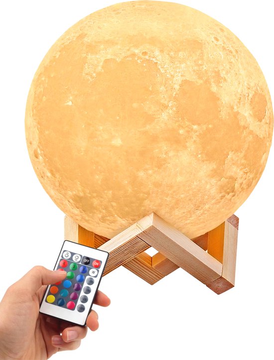 Loev - Realistische Maanlamp 20 cm – Tafellamp – Leeslamp – Nachtlampje – Draadloos en Oplaadbaar