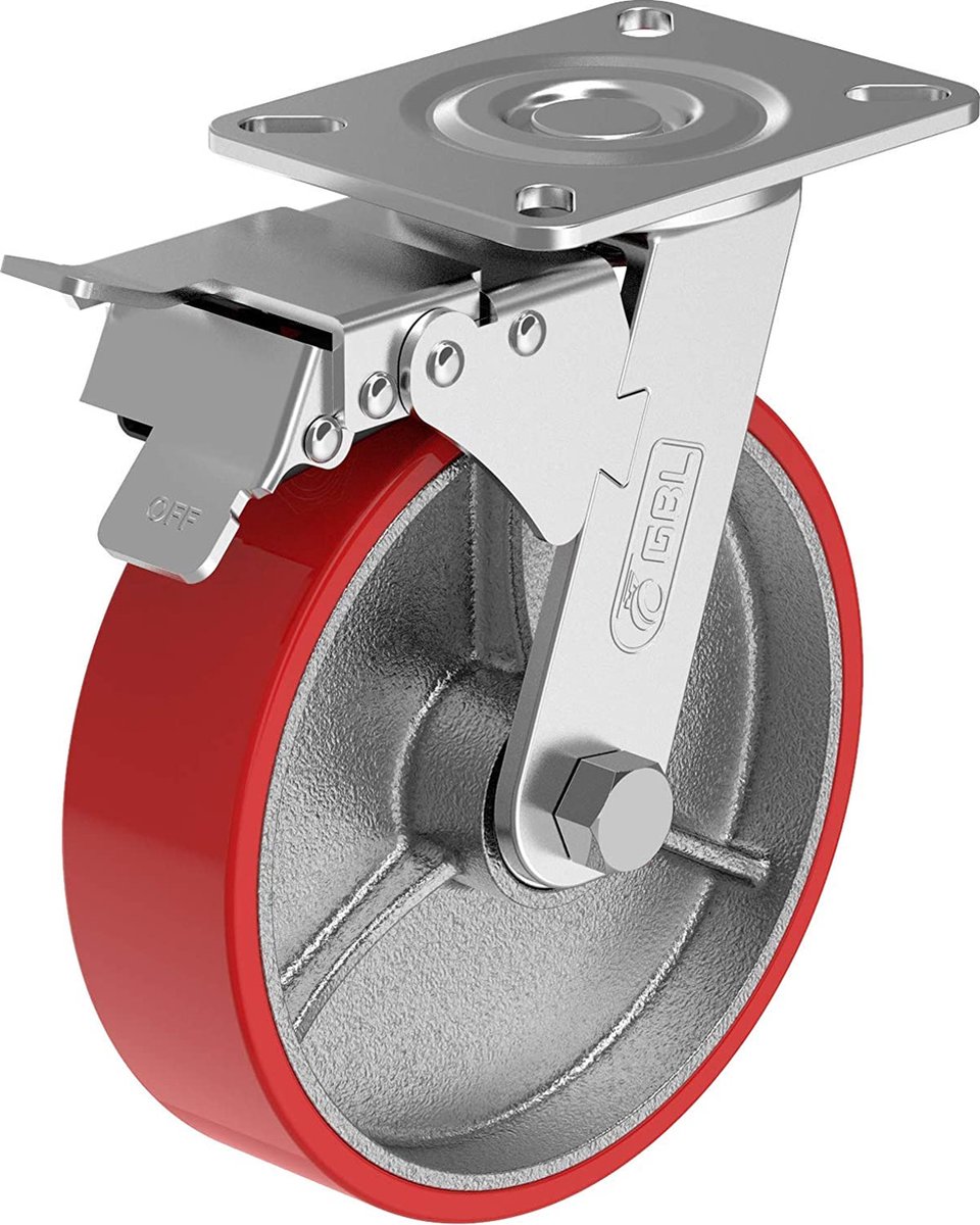 Lot De 4 Roulettes Pivotantes Robustes GBL Avec Freins - 50 Mm - Charge Totale 400 Kg - Roues Caoutchouc Silencieuses Sans Traces - Idéales Meubles & Chariots