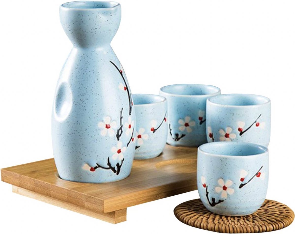 5PCS Japanse Sake-set,OSUTER Keramische wijnkoppen Traditionele handgemaakte keramische sake-set voor gezinnen, feesten, zakelijke plaatsen
