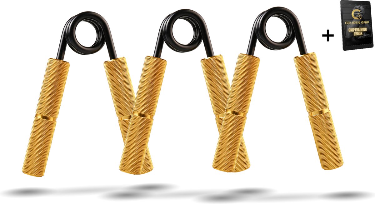 Gouden Grip Handknijpers Expert Set Level 4-6 (90kg-135kg) + GRATIS Griptraining E-book - Handtrainer - Handgrippers - Handknijper Fitness - Knijphalter - Onderarm trainer - Handtrainers - Heavy Grip - Buigveer