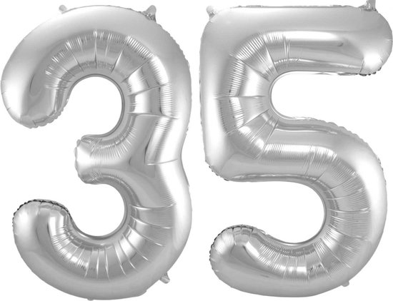 Ballon Cijfer 35 Jaar Zilver Helium Ballonnen Verjaardag Versiering Cijfer Ballon Feest Versiering Met Rietje - 86Cm