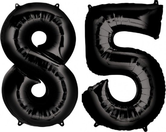 Ballon Cijfer 85 Jaar Zwart Helium Ballonnen Verjaardag Versiering Cijfer Ballon Feest Versiering Met Rietje - 86Cm