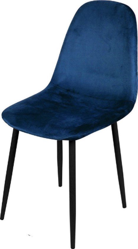 Set van 4 Eetkamerstoelen Type: Blauw - met Metalen Onderstel Zwart Fluweel/Velours