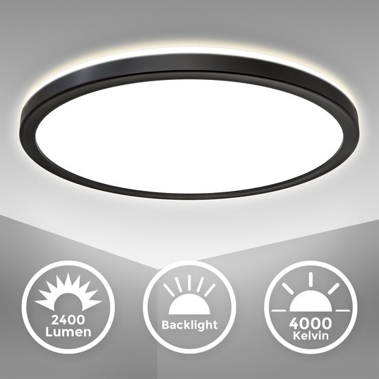 BRILONER Verlichting – slimme led-plafondlamp, werkt met Alexa, WiFi, achtergrondlichteffect, kleurtemperatuurregeling, dimbare plafondlamp afstandsbediening, ledpaneel, wit-zwart, diameter 29,3 cm