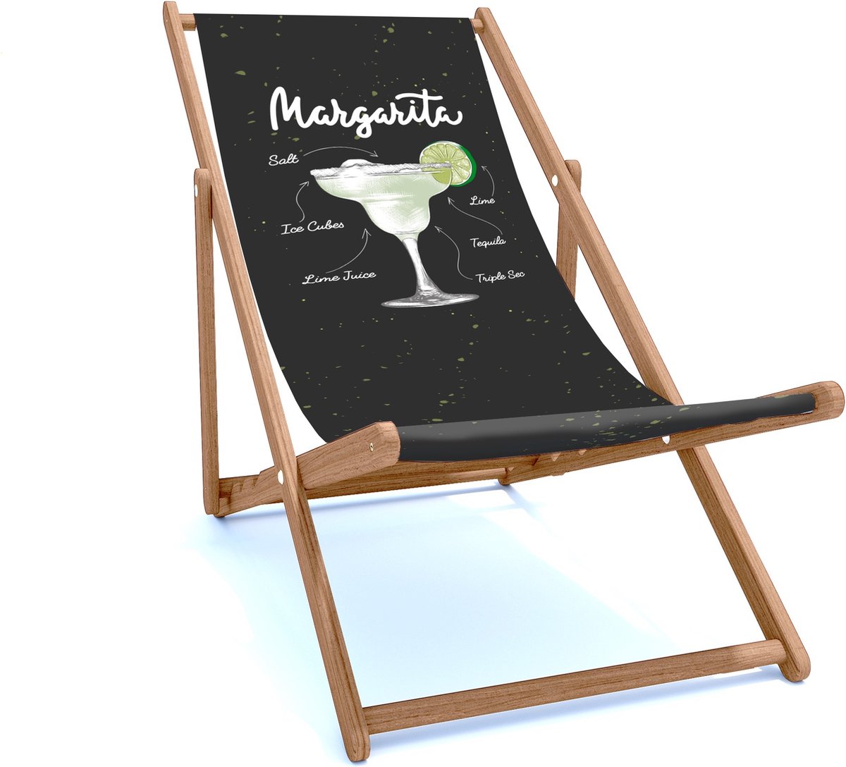 Holtaz Strandstoel Hout Inklapbaar Comfortabele zonnebed ligbed met verstelbare lighoogte houten frame met stoffen Motief 39