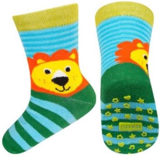 vrolijke sokken Leeuw met antislip mt 19-21