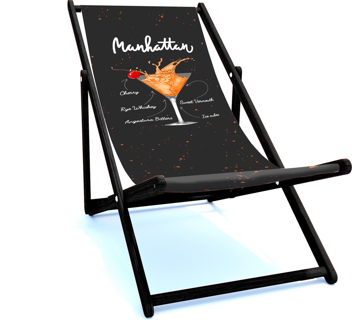 Holtaz Strandstoel Hout Inklapbaar met zwart Frame Comfortabele zonnebed ligbed met verstelbare lighoogte houten frame met stoffen Motief 43