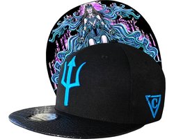 Capiche® Snapback Pet Heren – Nyx – Zwart & Zwart Kunstleer – Verstelbaar met Druksluiting – Sportcap – Baseball Cap – Mannen Cap – Griekse Mythologie