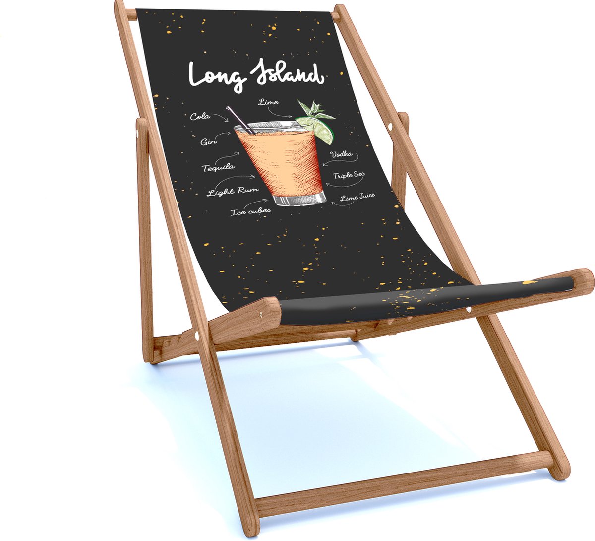 Holtaz Strandstoel Hout Inklapbaar Comfortabele zonnebed ligbed met verstelbare lighoogte houten frame met stoffen Motief 46