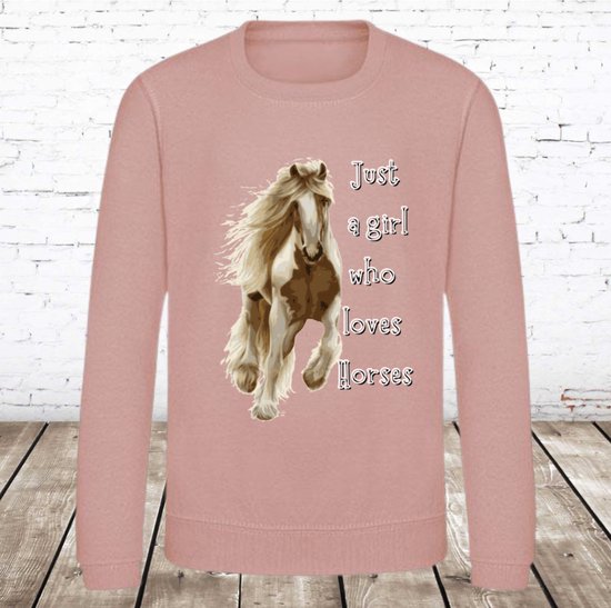 Sweater Just a girl who loves horses roze -Awdis-122/128-Trui meisjes