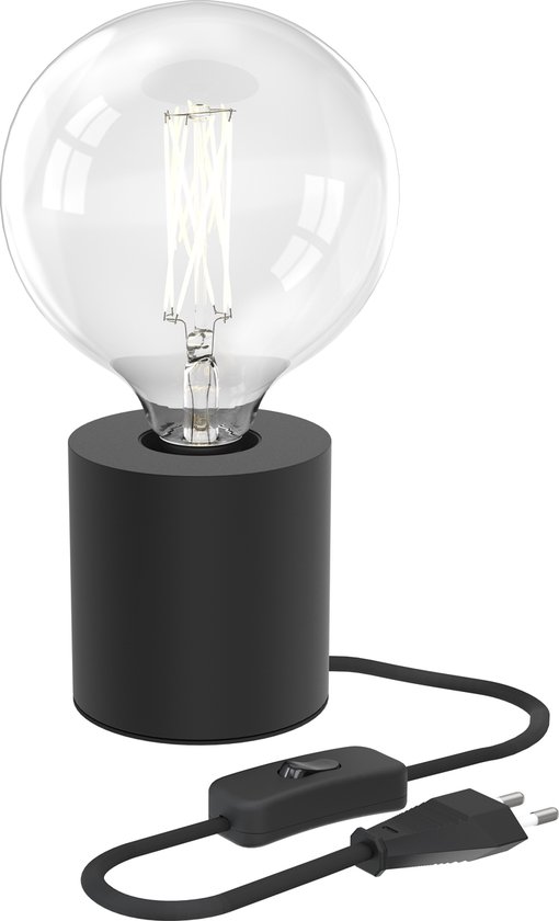 Calex Lampe de Table Ronde - Rétro ou industriel - 1x  E27 - Câble avec Interrupteur - Noir