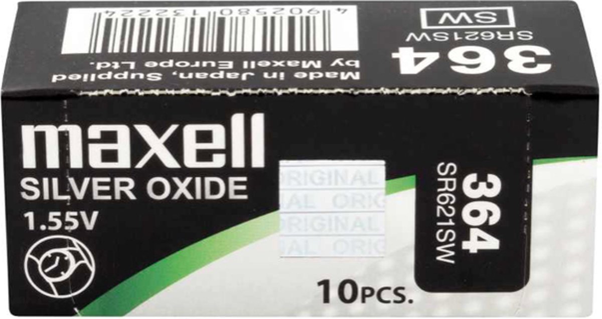 MAXELL 364 / SR621SW zilveroxide knoopcel horlogebatterij 10 (tien) stuks