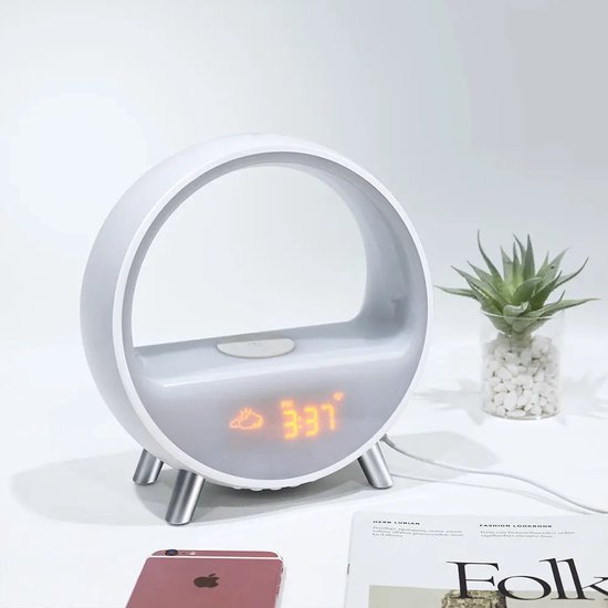 Inga® Smart Wake Up Light met zonsopgang simulatie, draadloos oplader, en bluetooth speaker| Automatische tijdinstelling | Wifi | Zet de toon met 9 omgevingssferen en 4 natuurlijke geluiden
