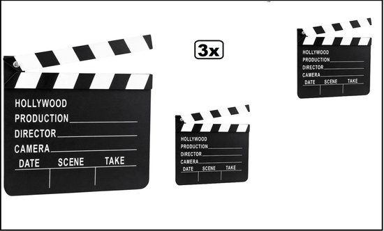 3x Filmklapper Hollywood 18 cm x 20 cm - Film klapper festival gala thema feest party