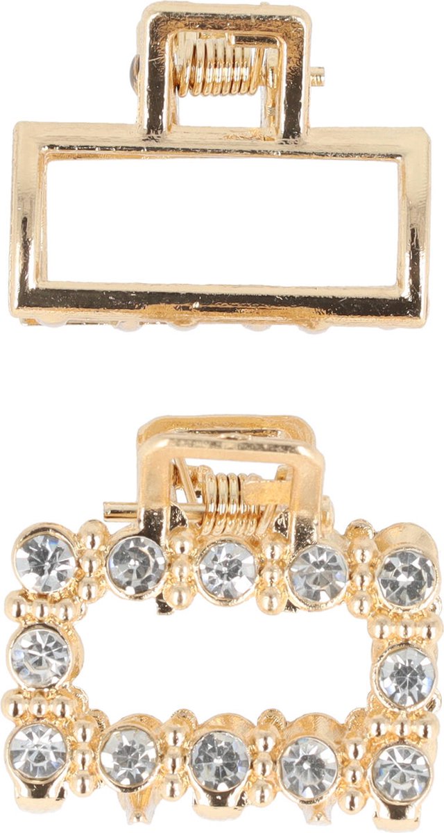 Haarsoires Haarspeld Haarklem 2,5cm – Rechte Vorm met Strass Steentjes – Metaal – Goud – Set van 2