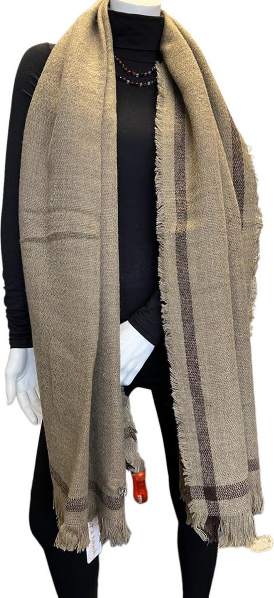 Sjaal- Warme sjaal- Beste kwaliteit dames sjaal- Luxe zijde zacht shawl- Omslagdoek 9060102- Camel- 205/75 cm