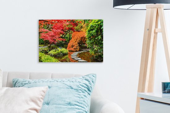 Canvas schilderij - Bomen - Stenen - Pad - Natuur - Japans - Schilderijen op canvas - 30x20 cm - Canvasdoek - Muurdecoratie