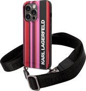 iPhone 14 Pro Backcase hoesje - Karl Lagerfeld - Strepen Zwart - Kunstleer
