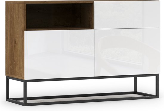 Avorio - SF-AVO-W-KOM120 -Kasten - Dressoir - Ambachtelijk eiken / Wit Glans - 120 cm