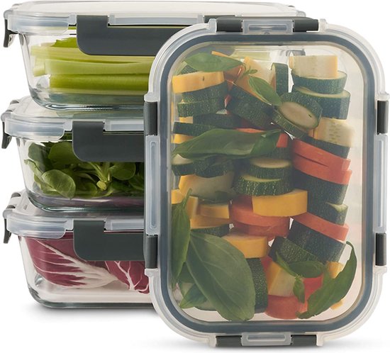 5-Pack] Glazen lunchbox, Maaltijdvoorbereiding glazen containers met deksels, glazen voedselopslagcontainers, 33oz