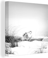 Canvas Schilderij Sneeuw uil - zwart wit - 20x20 cm - Wanddecoratie