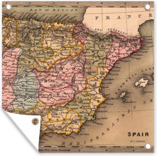 Tuinposters Landkaart - Spanje - Iberië - Vintage - 50x50 cm - Tuindoek - Buitenposter