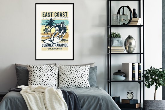 Cadre photo avec affiche - Planche de surf - Mer - Plage - Vintage - 60x90 cm - Cadre pour affiche