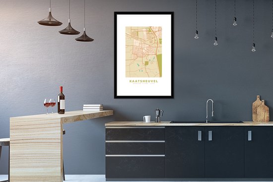 Fotolijst incl. Poster - Kaart - Stadskaart - Kaatsheuvel - Plattegrond - Vintage - 60x90 cm - Posterlijst