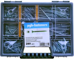 PGB Assortimentsdoos Spaanplaatschroeven met Pozidrive (PZ1 en PZ2) | Verzinkt staal | Platverzonken kop | Voldraad | Inclusief bitjes | Inhoud: 280 stuks