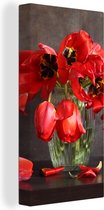 Canvas Schilderij Verwelkte en vervaagde rode tulpen - 20x40 cm - Wanddecoratie