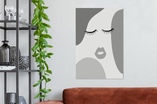 Tableau sur toile Visage - Abstrait - Zwart - Wit - 60x90 cm - Décoration murale